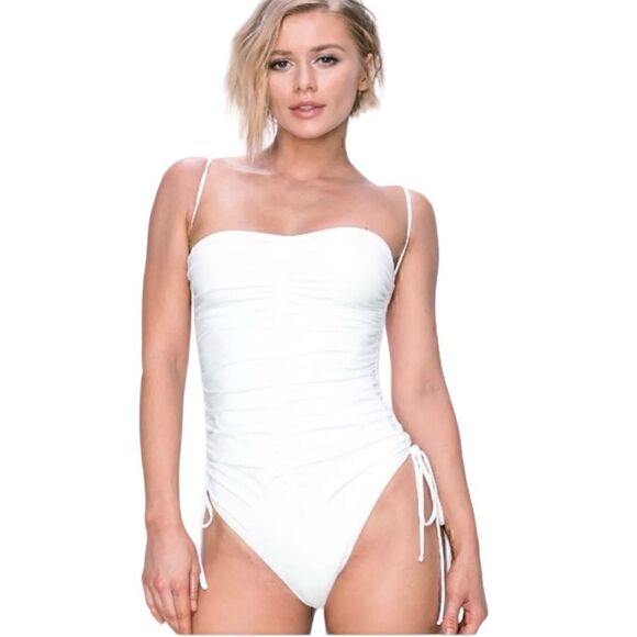 NWT Envya Ruched High Rise One-Piece Swimsuit in White Size M - Picture 1 of 10